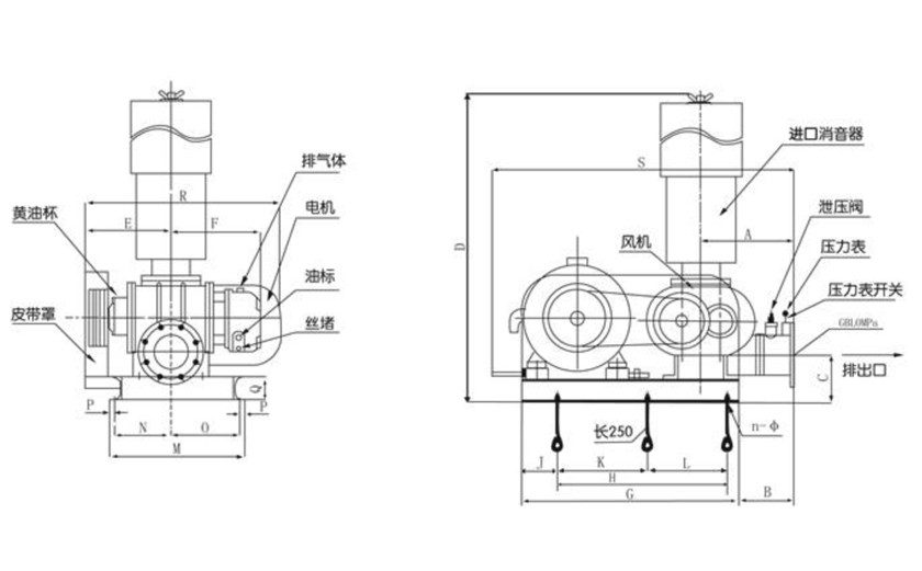 FSR普通羅茨(cí)鼓風機結構(gòu)圖(皮(pí)帶(dài)傳動)